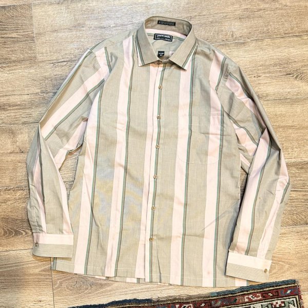 画像1: 90’s【pierre cardin】ピエールカルダン【ベージュｘブラウン×ピンク】【ストライプ】【シャツ】16 1/2-32 33  (1)