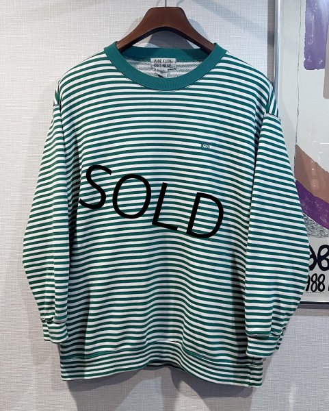 画像1: 【ビンテージ】【ANNE KLEIN】【アンクライン】【緑×白ボーダー】【スウェット】【レディース古着】【サイズM】  (1)
