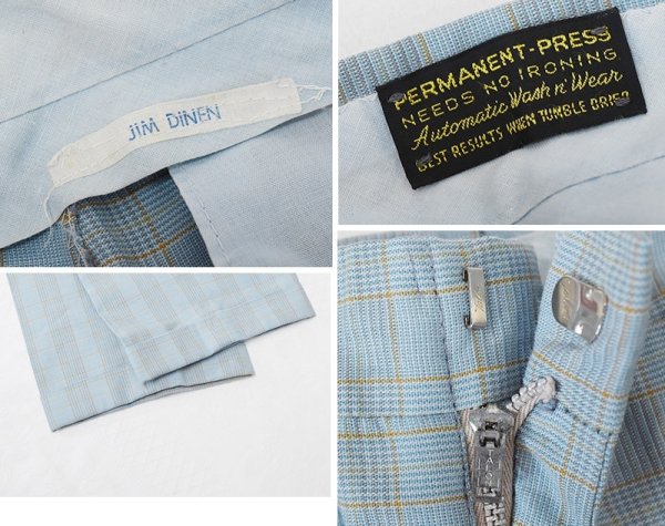 画像2: 【JIM DINEN】ジムダイン【水色チェック】コットンスラックス【コットンパンツ】【W31程度】  (2)