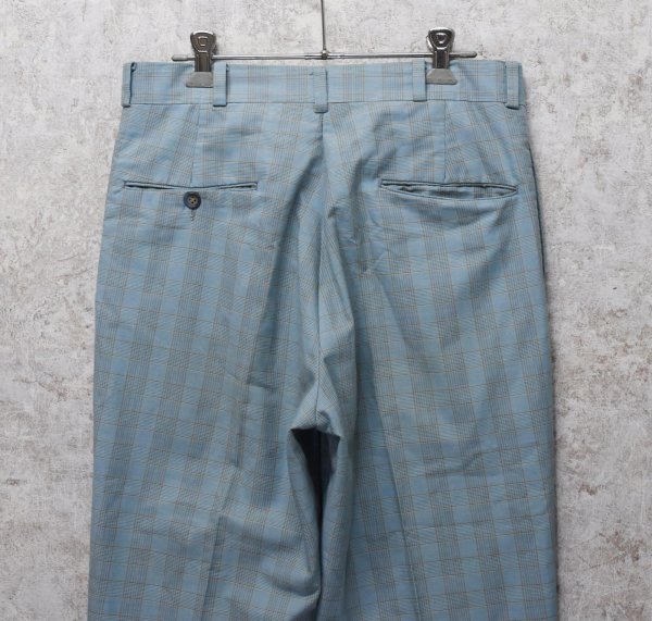 画像4: 【JIM DINEN】ジムダイン【水色チェック】コットンスラックス【コットンパンツ】【W31程度】  (4)