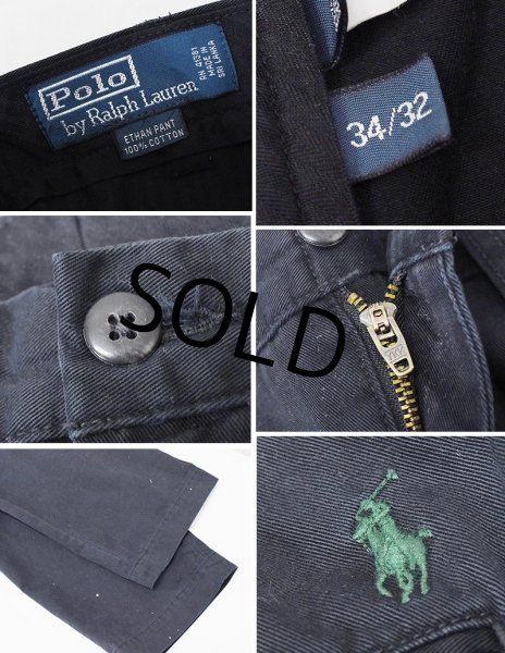 画像2: 【Ralph Lauren】ラルフローレン【黒】【ETHAN PANT】【イーサンパンツ】【2タック】【コットンパンツ】【34x32】  (2)