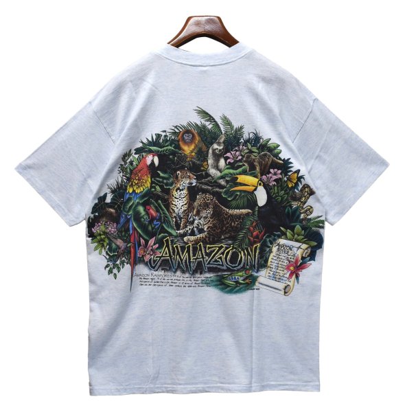 画像4: 【デッドストック】【USA製】【ビンテージ】【薄水色霜降り】【amazon rain forest】【動物プリント】【Tシャツ】【サイズXL】  (4)