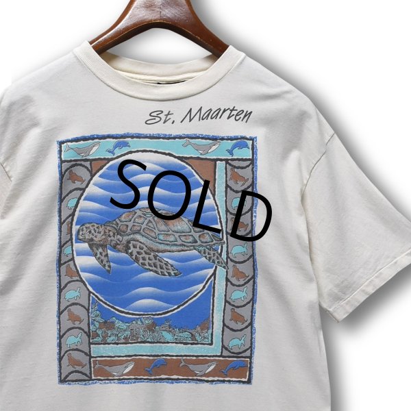 画像1: 【USA製】【ビンテージ】【Dt.Maarten】【オフホワイト】【亀プリント】【Tシャツ】【サイズL】  (1)