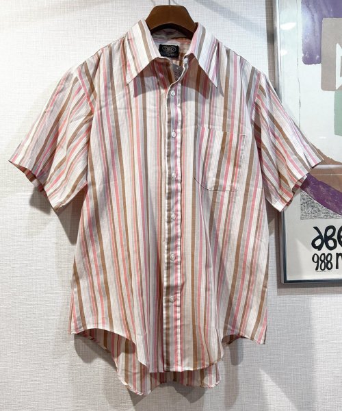 画像1: 70's~【ビンテージ】【HONORMAN】【ピンクストライプ】【ポリコットン】半袖シャツ【半袖コットンシャツ】【サイズ16-4】  (1)
