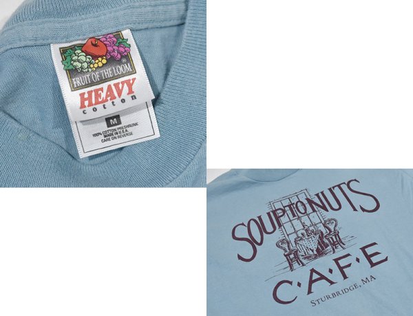 画像2: 90's【USA製】 ビンテージ【FRUIT OF THE LOOM 】フルーツオブザルーム【青磁色】【Soup to Nuts CAFE】【 Tシャツ】【サイズM】  (2)