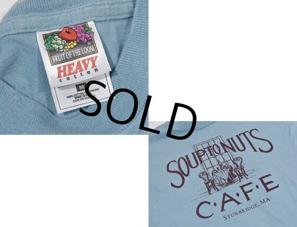画像2: 90's【USA製】 ビンテージ【FRUIT OF THE LOOM 】フルーツオブザルーム【青磁色】【Soup to Nuts CAFE】【 Tシャツ】【サイズM】  (2)