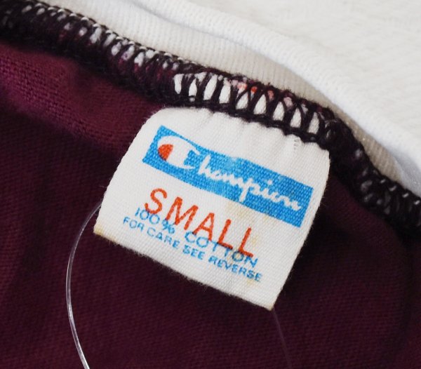 画像2: 【70's】【USA製】【ビンテージ】【チャンピオン】【Champion】【エンジx白】ガゼット付き【リンガーTシャツ】【サイズS】  (2)