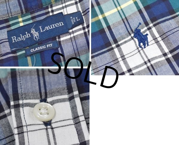 画像2: POLO RALPH LAUREN【ラルフローレン】【CLASSIC FIT】ビンテージ【紺x緑x白】【クラシックフィット】【ボタンダウン半袖シャツ】【サイズL】   (2)