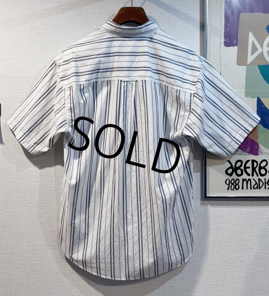 画像3: ビンテージ【エディーバウアー】【白×ブルーグレー】ストライプ【半袖ボタンダウンシャツ】【サイズM】  (3)