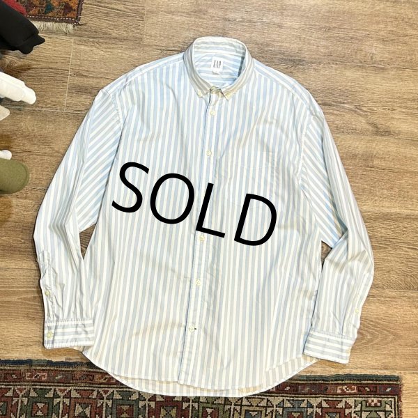 画像1: 【ビンテージ】【オールドギャップ】【GAP】The BIG Shirt【白ｘ水色】ストライプ【コットンボタンダウンシャツ】【サイズM】  (1)