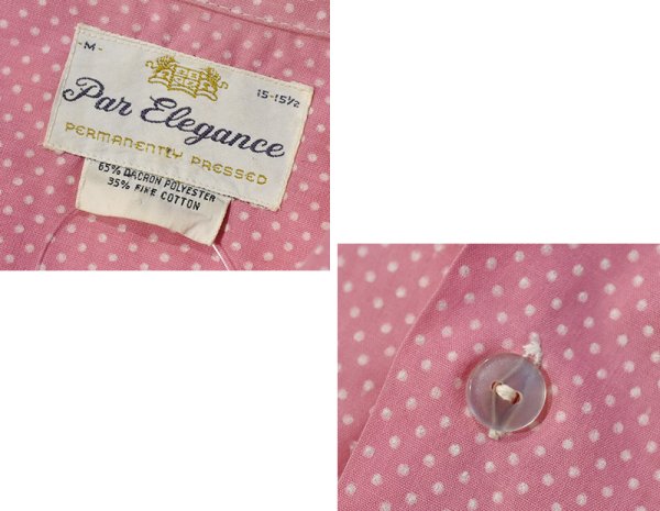 画像2: 程度良好!!70's~【Par Elegance】【ピンクx白】【ドット柄】水玉【半袖シャツ】【サイズM】  (2)