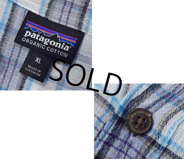 画像2: ビンテージ【パタゴニア】patagonia 白x水色xグレーx紫 チェック オーガニックコットン 半袖シャツ【サイズXL】  (2)