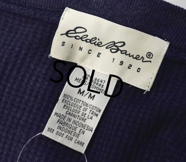画像2: 90's∼ ビンテージ【Eddie Bauer】【エディーバウアー】【紺色】【無地】【サーマルロンT】【サイズM】  (2)