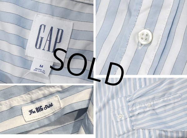 画像2: 【ビンテージ】【オールドギャップ】【GAP】The BIG Shirt【白ｘ水色】ストライプ【コットンボタンダウンシャツ】【サイズM】  (2)