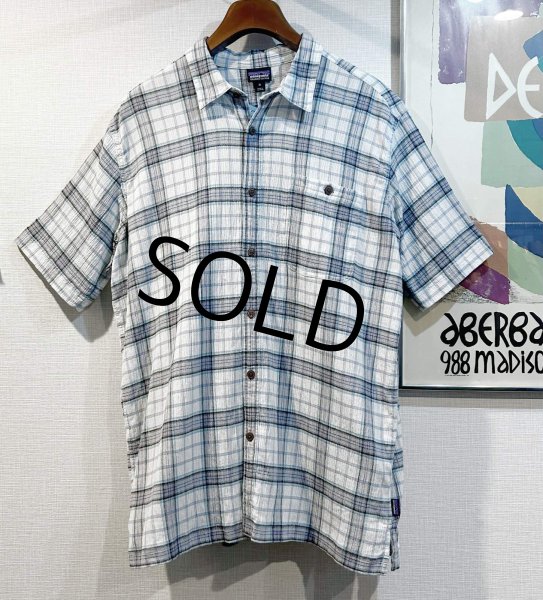 画像1: ビンテージ【パタゴニア】patagonia 白x水色xグレーx紫 チェック オーガニックコットン 半袖シャツ【サイズXL】  (1)