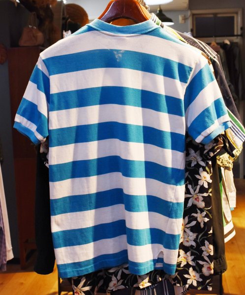 画像3: USA製【ビンテージ】【Islander】【アイランダー】水色x白【ボーダー柄】【ヘンリーネックTシャツ】【サイズL】  (3)