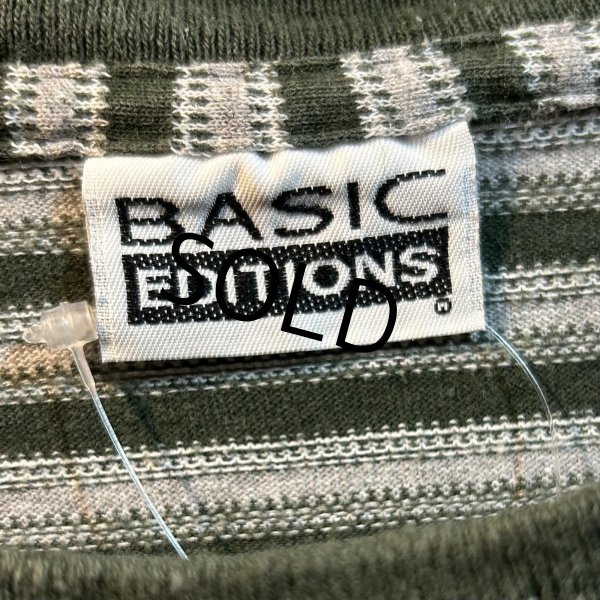 画像2: 【ビンテージ】【BASIC EDITIONS】ベーシックエディションズ【オリーブグリーンｘグレー】【ボーダー】【Tシャツ】【サイズL程度】  (2)