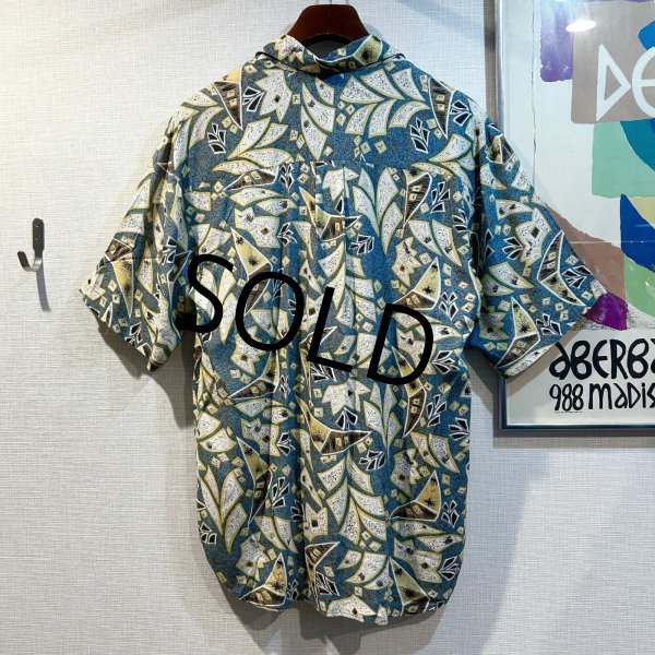 画像3: ビンテージ【Expressions internnational】【ブルーグレーx黄x茶】総柄【レーヨンシャツ】半袖シャツ サイズM  (3)