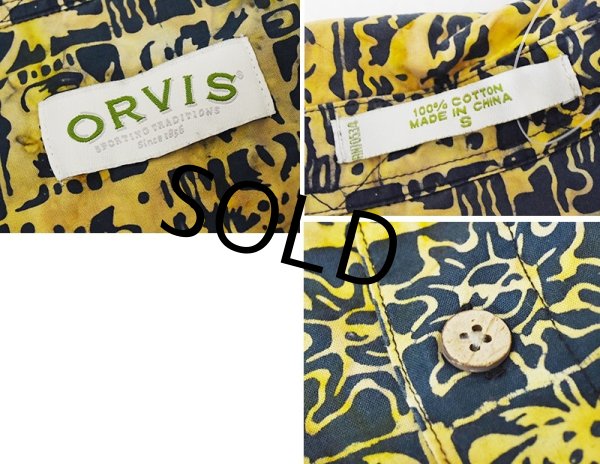 画像2: 【ORVIS】オービス 【紺×黄色】【コットン半袖シャツ】アロハシャツ【半袖開襟シャツ】【サイズS】  (2)