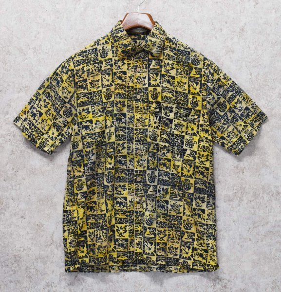 画像1: 【ORVIS】オービス 【紺×黄色】【コットン半袖シャツ】アロハシャツ【半袖開襟シャツ】【サイズＳ】  (1)