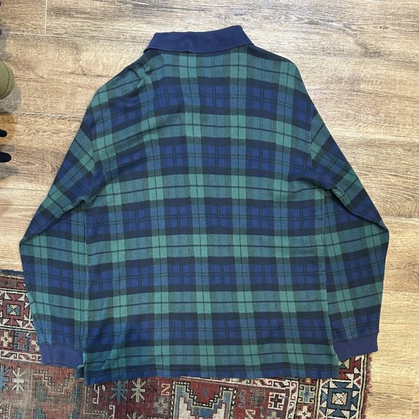 画像3: ~90's【ビンテージ】【L.L.Bean】【L.L.ビーン】【緑×紺】【チェック柄】【長袖ポロシャツ】【サイズL】  (3)