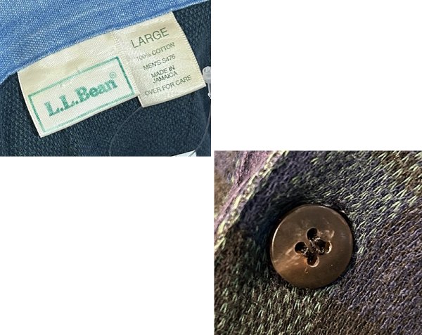 画像2: ~90's【ビンテージ】【L.L.Bean】【L.L.ビーン】【緑×紺】【チェック柄】【長袖ポロシャツ】【サイズL】  (2)