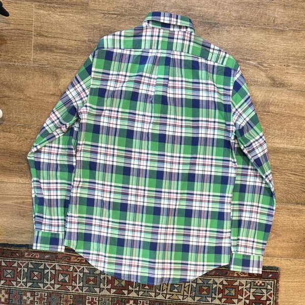 画像3: POLO RALPH LAUREN【ラルフローレン】ビンテージ【緑x紺x白】【マドラスチェック】【ボタンダウン半シャツ】【サイズM】   (3)