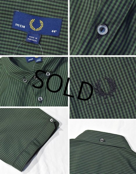 画像2: ポルトガル製 ビンテージ 【フレッドペリー】Fred Perry【緑x黒】ギンガムチェック【コットン】【半袖ボタンダウンシャツ】【44】  (2)