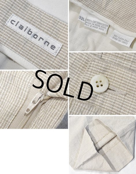 画像3: ビンテージ【Claiborne】【クレイボーン】【ベージュチェック】【2タック】コットンスラックス【コットンパンツ】【32L】  (3)