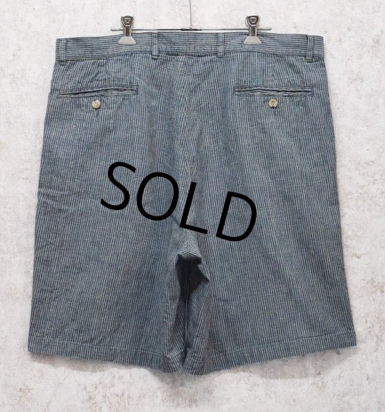 画像3: ビンテージ【Eddie Bauer】エディーバウアー 【紺×緑チェック】【2タック】【リネンコットンショーツ】【短パン】【W36】  (3)