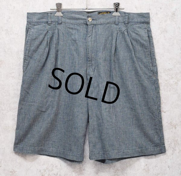画像1: ビンテージ【Eddie Bauer】エディーバウアー 【紺×緑チェック】【2タック】【リネンコットンショーツ】【短パン】【W36】  (1)