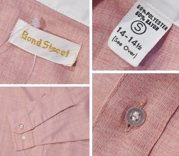 画像2: ビンテージ 【Bond Street】ボンド ストリート【ピンク】【バンドカラーシャツ】【サイズS】   (2)