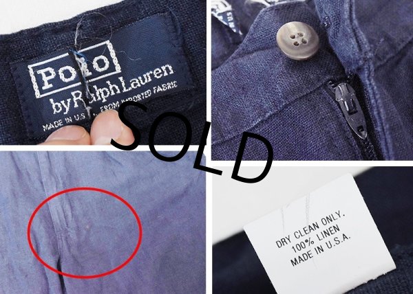 画像2: 90's【USA製】ビンテージ【ラルフローレン】【POLO RALPH LAUREN】【紺】【リネン】2タック【ショートパンツ】 【短パン】【ショーツ】【W33程度】  (2)