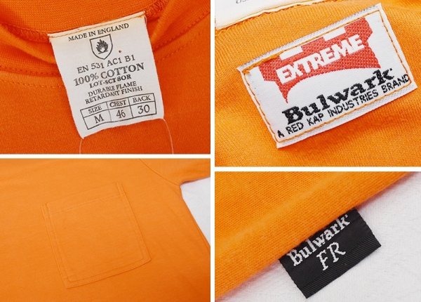 画像2: 【デッドストック】【イングランド製】【Bulwark】【オレンジ】【無地】ポケット付き【Tシャツ】【サイズM】  (2)