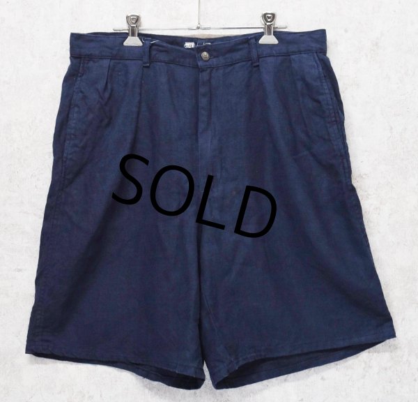 画像1: 90's【USA製】ビンテージ【ラルフローレン】【POLO RALPH LAUREN】【紺】【リネン】2タック【ショートパンツ】 【短パン】【ショーツ】【W33程度】  (1)