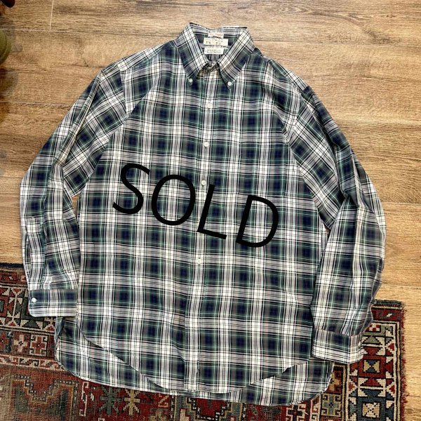画像1: 60's【ビンテージ】【WREN LTD】【緑x紺x白 チェック】マチ付き【ボタンダウンシャツ】【サイズM】  (1)