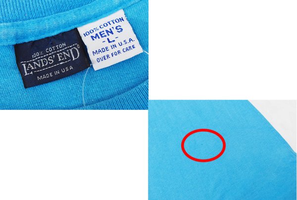 画像2: 90's【USA製】 ビンテージ【ランズエンド】【LANDS' END】【スカイブルー】【無地】【ポケット付き】【Tシャツ】【サイズL】  (2)