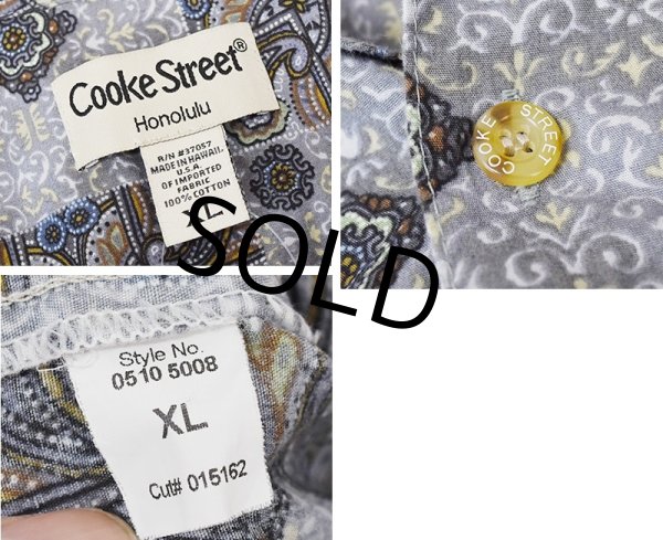 画像2: 【USA製】【ビンテージ】【Cooke Street】【チャコールグレー】ペイズリー柄【コットン】【半袖シャツ】【サイズXL】  (2)
