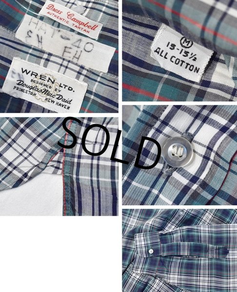 画像2: 60's【ビンテージ】【WREN LTD】【緑x紺x白 チェック】マチ付き【ボタンダウンシャツ】【サイズM】  (2)
