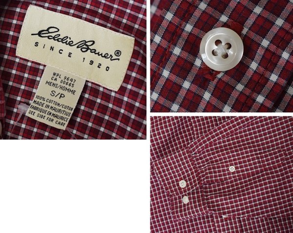 画像2: 90’s〜【ビンテージ】【エディーバウアー】【赤x白x黒】チェック柄【コットンボタンダウンシャツ】【サイズS】  (2)