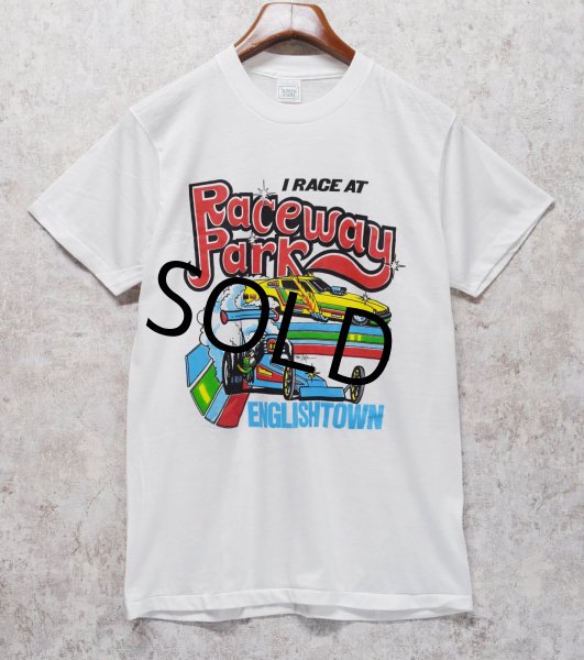 画像1:  デッドストック 80's【USA製】スクリーンスターズ【ビンテージ】【Raceway Park】【車】白【Tシャツ】【サイズＬ】  (1)