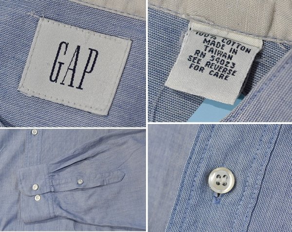 画像2: 【ビンテージ】【GAP】ギャップ【水色】【コットン】【バンドカラーシャツ】【サイズL】  (2)