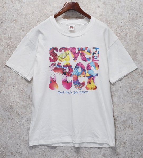 画像1: 90's【USA製】【ビンテージ】【Save the reef】白【Tシャツ】【サイズXL】  (1)
