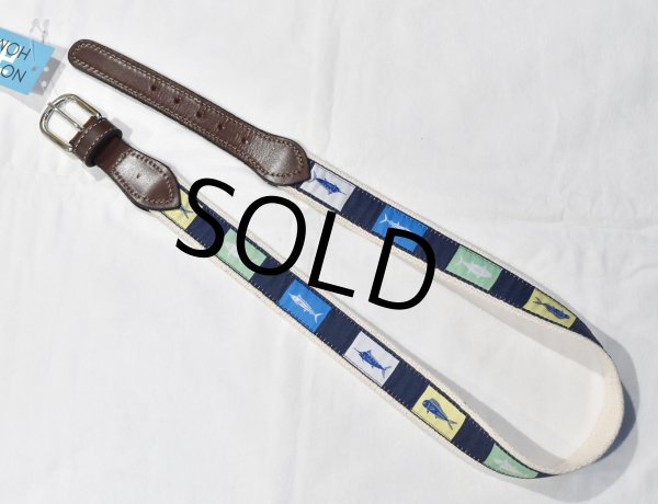 画像3: USA製【ビンテージ】【魚柄】青x生成り【コンビベルト】ポロベルト【W32】  (3)