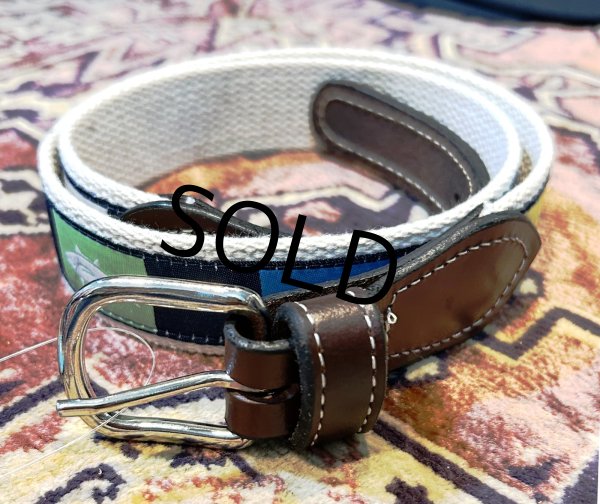 画像1: USA製【ビンテージ】【魚柄】青x生成り【コンビベルト】ポロベルト【W32】  (1)