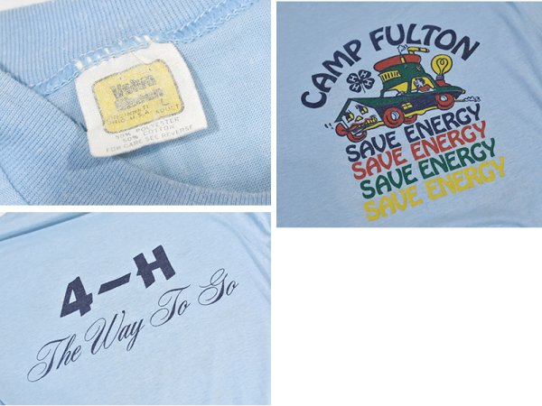 画像2: ~90's【USA製】ビンテージ【Velva Sheen】ベルバシーン【水色】【CAMP FULTON】プリント【Tシャツ】【サイズL】   (2)