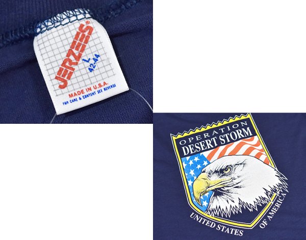 画像2: 程度良好!! 90's ビンテージ【USA製】湾岸戦争【operation desert storm】ワシ【紺】プリント【Tシャツ】【サイズＬ】  (2)