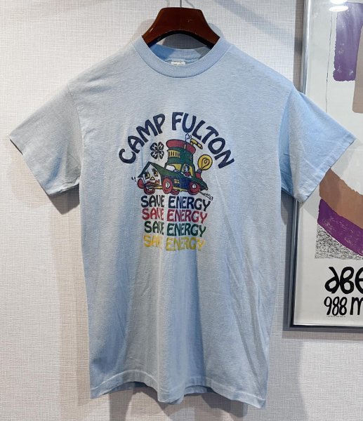 画像1: ~90's【USA製】ビンテージ【Velva Sheen】ベルバシーン【水色】【CAMP FULTON】プリント【Tシャツ】【サイズＬ】   (1)