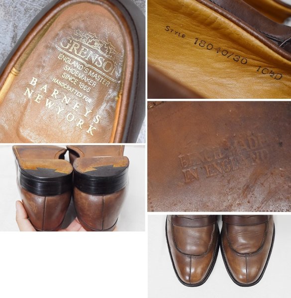 画像2: 【ENGLAND製】BARNEYS NEW YORK【バーニーズニューヨーク】【別注】【ブラウン】【Vチップローファー】【10 1/2D】【28.5cm程度】  (2)
