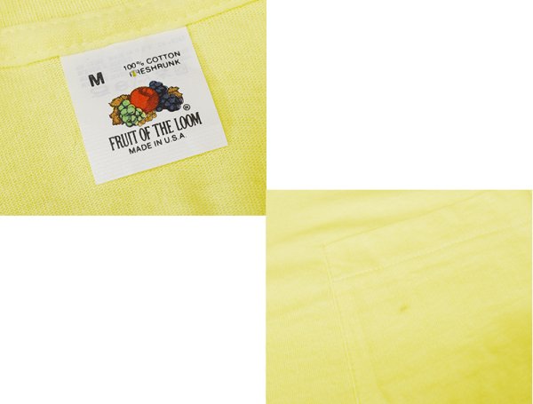 画像2: ほぼ未使用!! ~90's【USA製】 ビンテージ【FRUIT OF THE LOOM】フルーツオブザルーム【黄色】【無地】【ポケット付き】【 Tシャツ】【サイズＭ】  (2)